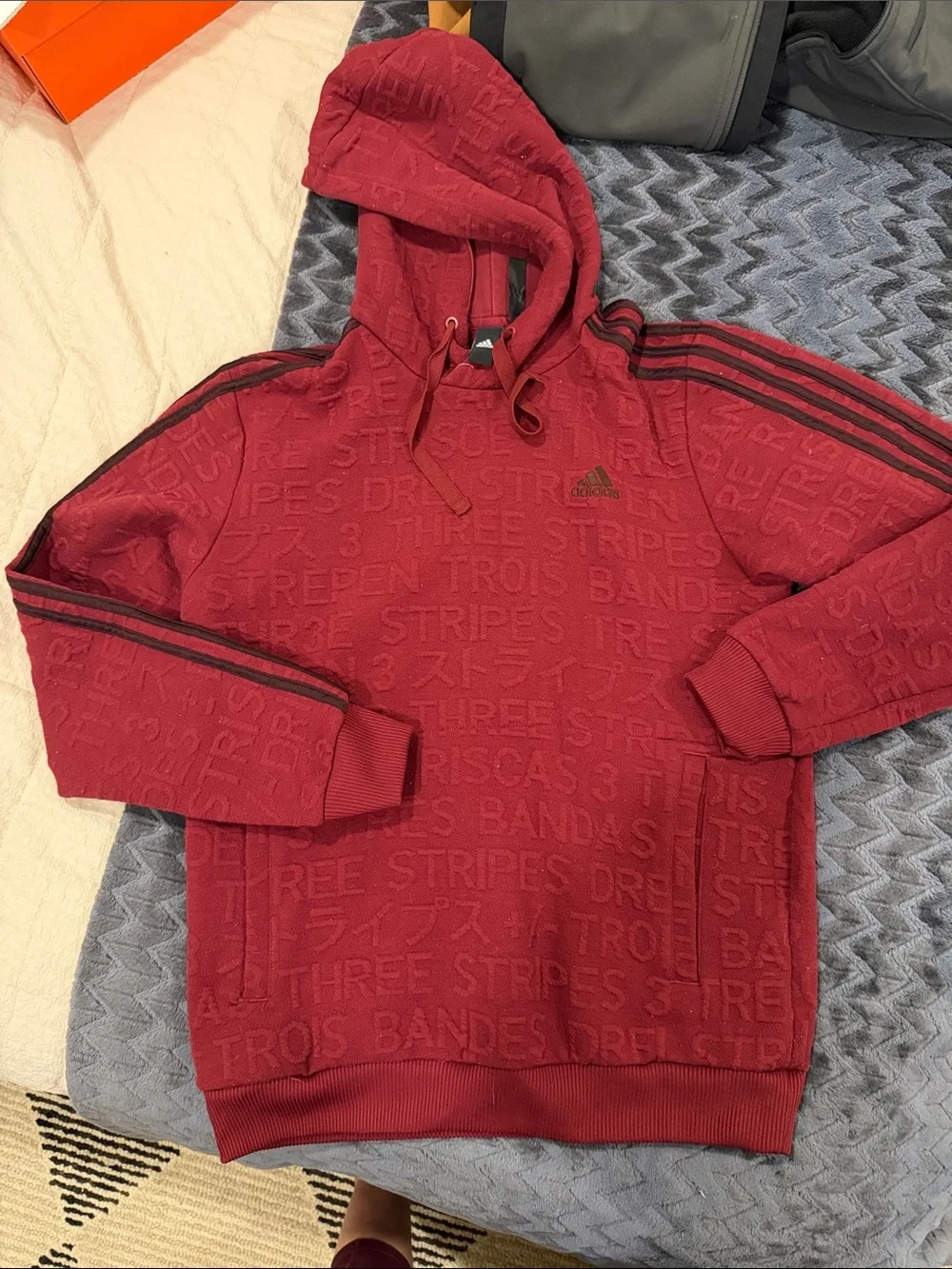 adidas Burgundy Hooded Sweatshirt with Three-Stripes